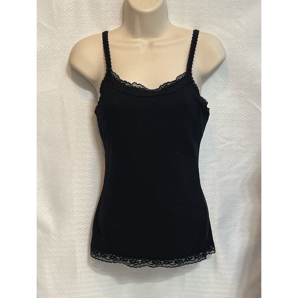 Y2K Black Lace Trim Tank Cami Bella Swan Elena Gilbert Paris Hilton Womens XL